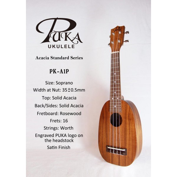 【台灣烏克麗麗 專門店】PUKA UKULELE 全單板相思木系列 PK-A1P 21吋 (附琴袋+調音器+教材)