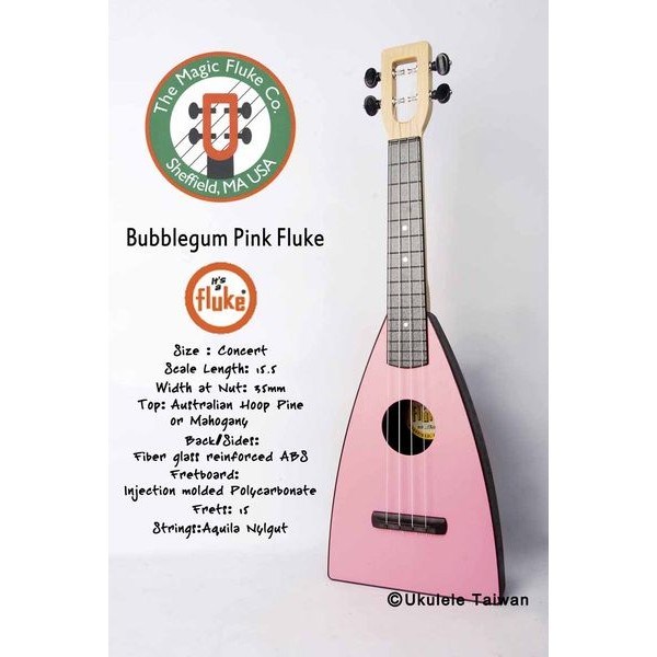 【台灣烏克麗麗 專門店】FLUKE 瘋狂跳蚤全面侵台! BUBBLEGUM PINK FLUKE UKULELE 23吋 美國原廠製造 (附琴袋+調音器+教材)