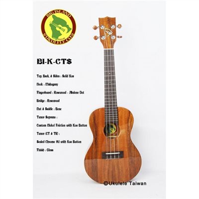 【台灣烏克麗麗 專門店】 BIG ISLAND UKULELE 烏克麗麗 BI-K-CTS 全單板夏威夷木琴款 (空運來台)