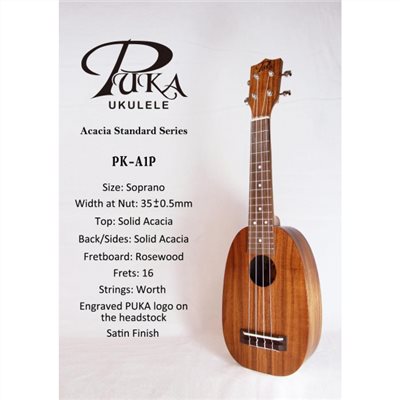 【台灣烏克麗麗 專門店】PUKA UKULELE 全單板相思木系列 PK-A1P 21吋 (附琴袋+調音器+教材)