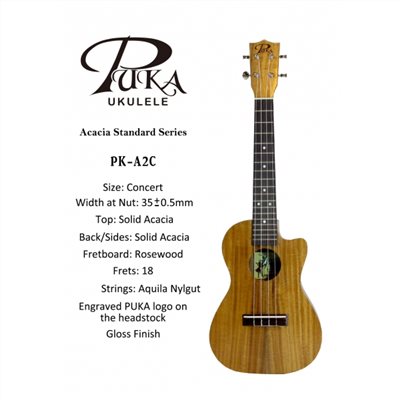 【台灣烏克麗麗 專門店】PUKA UKULELE 全單板相思木系列 PK-A2C 23吋 (附琴袋+調音器+教材)