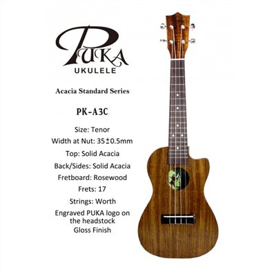 【台灣烏克麗麗 專門店】PUKA UKULELE 全單板相思木系列 PK-A3C 26吋 (附琴袋+調音器+教材)